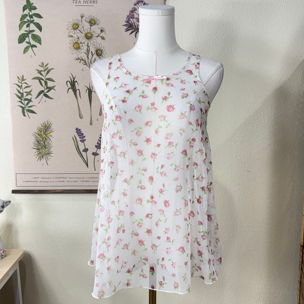 Vintage Sheer Floral Top Coquette Dolly Femme Cottage Romantic Dainty Dollette S